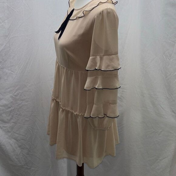 For Love & Lemons Souffle tiered ruffle dress pink/nude black Sz S Worn 1x - Picture 6 of 13